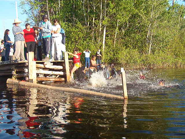 Into the water, Michelle goes...